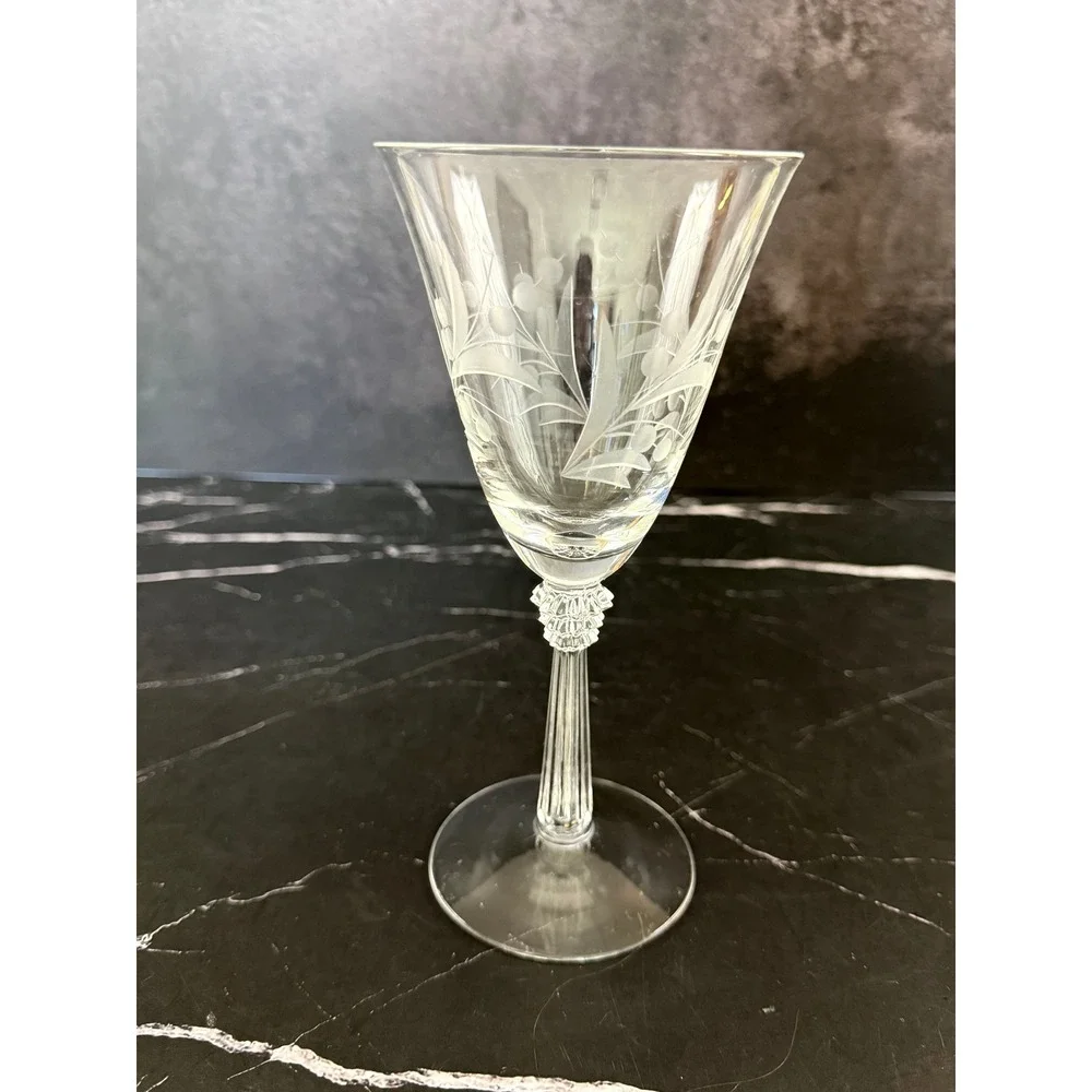Vintage Fostoria Cynthia Pattern Clear Glass Etched 7.5in Water Goblet